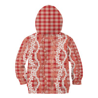 Hawaiian Ohia Lehua Lei Kid Hoodie Plaid Palaka Ulaula Pattern LT9 - Polynesian Pride