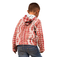 Hawaiian Ohia Lehua Lei Kid Hoodie Plaid Palaka Ulaula Pattern LT9 - Polynesian Pride