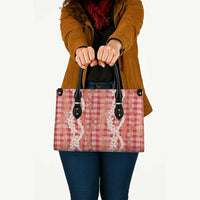 Hawaiian Ohia Lehua Lei Leather Bag Plaid Palaka Ulaula Pattern LT9 - Polynesian Pride
