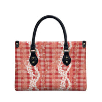 Hawaiian Ohia Lehua Lei Leather Bag Plaid Palaka Ulaula Pattern LT9 - Polynesian Pride