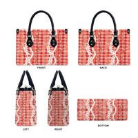 Hawaiian Ohia Lehua Lei Leather Bag Plaid Palaka Ulaula Pattern LT9 - Polynesian Pride