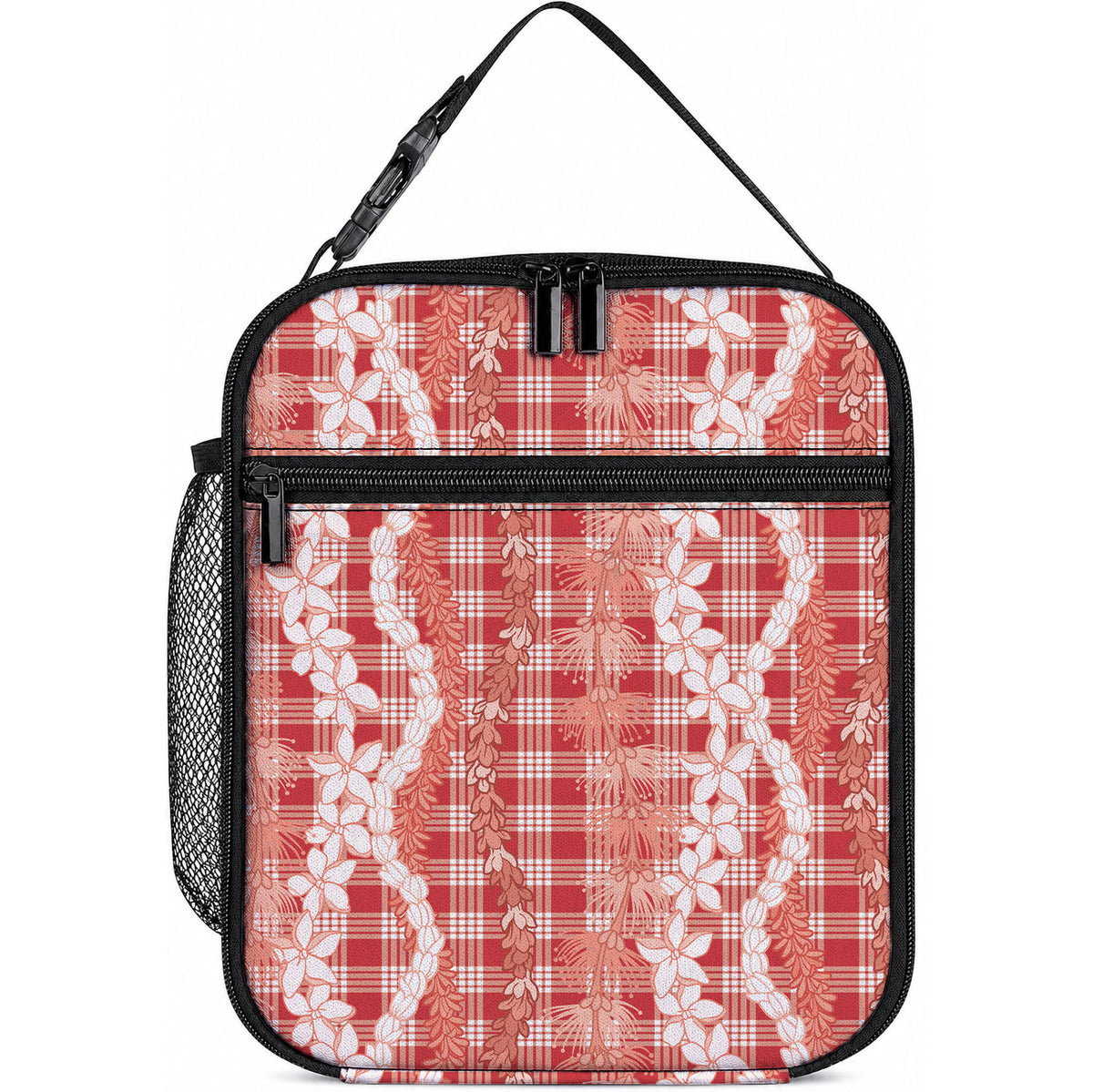 Hawaiian Ohia Lehua Lei Lunch Bag Plaid Palaka Ulaula Pattern LT9 10.2 × 8.3 × 4.3 inch Red - Polynesian Pride