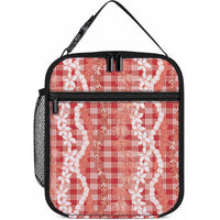 Hawaiian Ohia Lehua Lei Lunch Bag Plaid Palaka Ulaula Pattern LT9 10.2 × 8.3 × 4.3 inch Red - Polynesian Pride