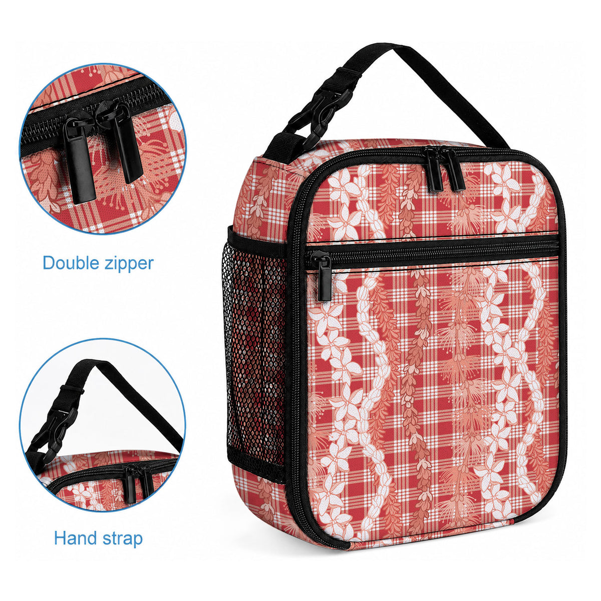 Hawaiian Ohia Lehua Lei Lunch Bag Plaid Palaka Ulaula Pattern LT9 - Polynesian Pride