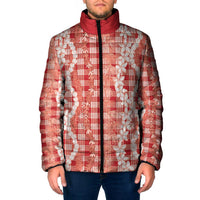 Hawaiian Ohia Lehua Lei Padded Jacket Plaid Palaka Ulaula Pattern LT9 Men Red - Polynesian Pride