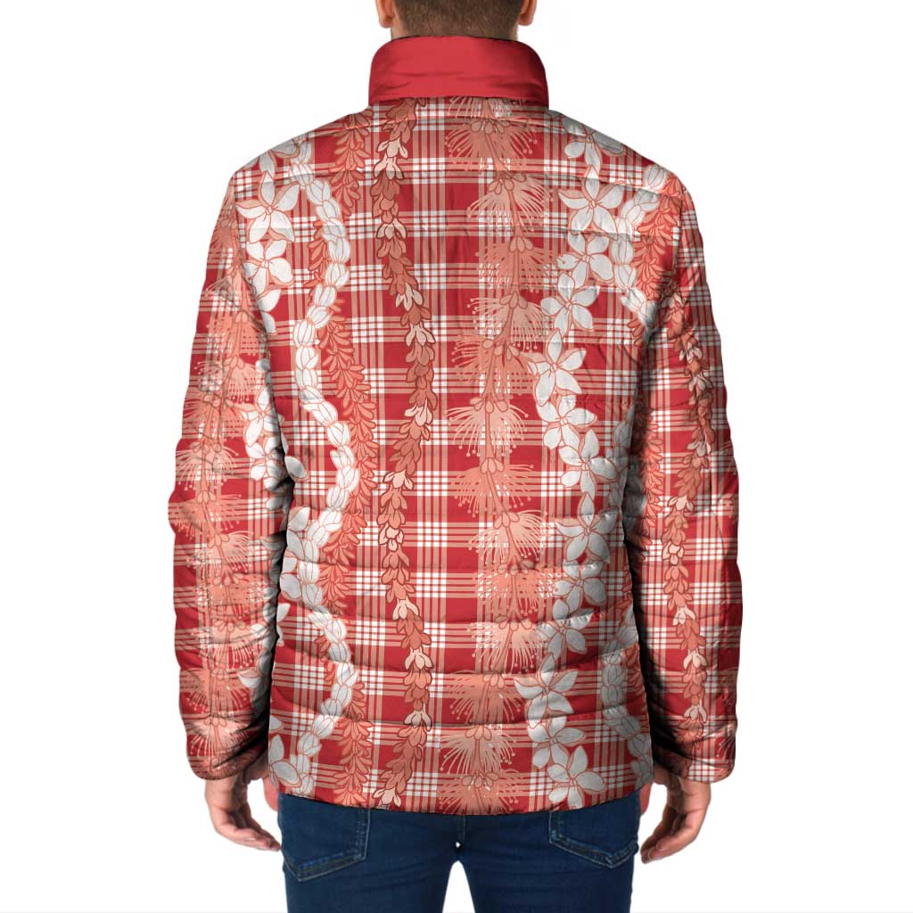 Hawaiian Ohia Lehua Lei Padded Jacket Plaid Palaka Ulaula Pattern LT9 - Polynesian Pride
