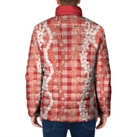 Hawaiian Ohia Lehua Lei Padded Jacket Plaid Palaka Ulaula Pattern LT9 - Polynesian Pride