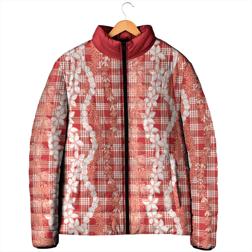 Hawaiian Ohia Lehua Lei Padded Jacket Plaid Palaka Ulaula Pattern LT9 - Polynesian Pride