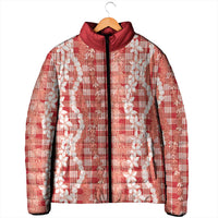 Hawaiian Ohia Lehua Lei Padded Jacket Plaid Palaka Ulaula Pattern LT9 - Polynesian Pride