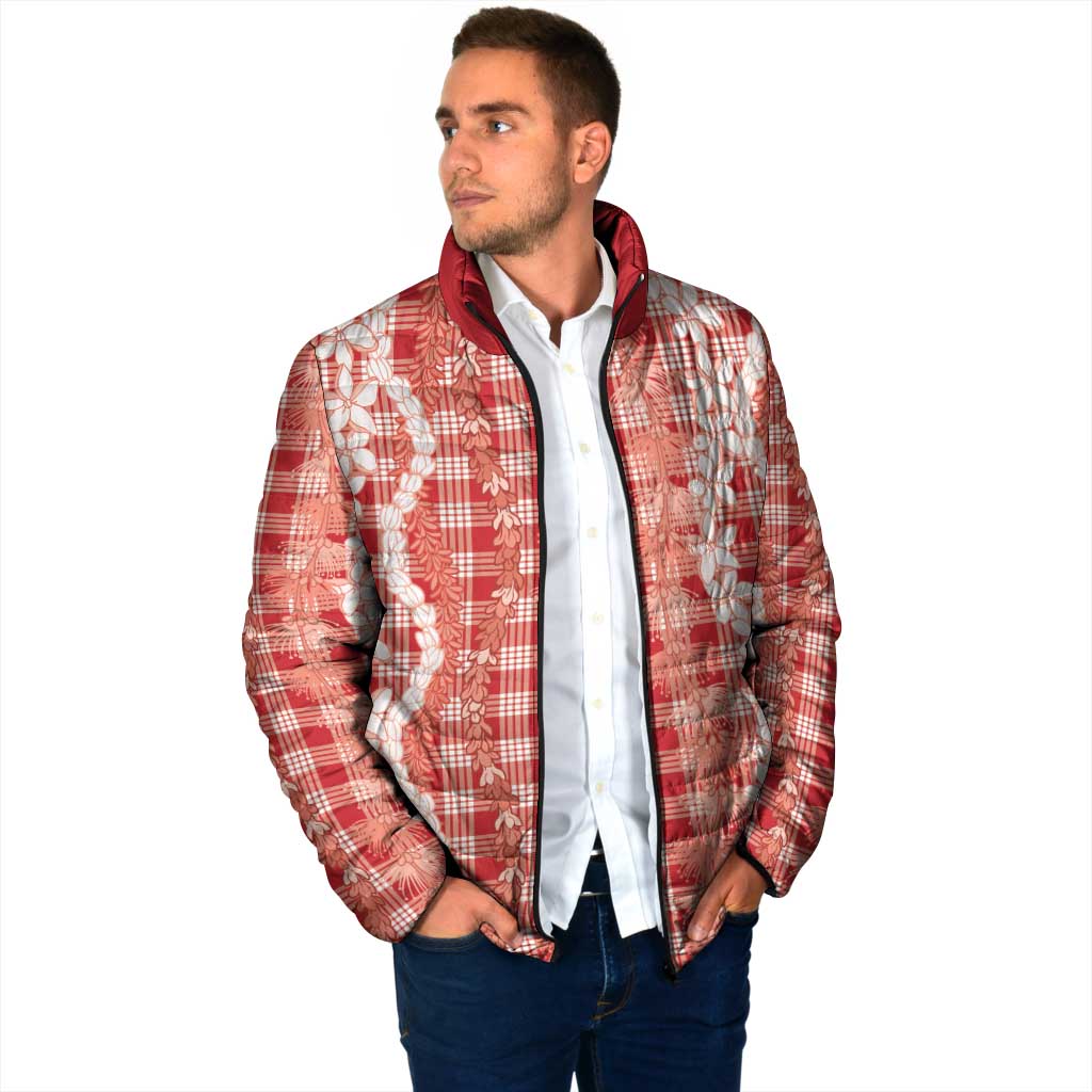 Hawaiian Ohia Lehua Lei Padded Jacket Plaid Palaka Ulaula Pattern LT9 - Polynesian Pride