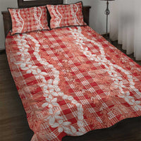 Hawaiian Ohia Lehua Lei Quilt Bed Set Plaid Palaka Ulaula Pattern LT9 Red - Polynesian Pride