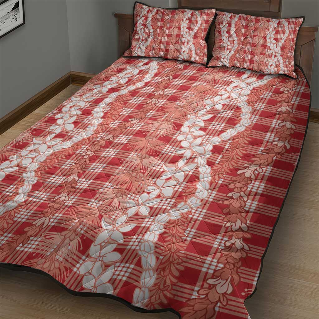 Hawaiian Ohia Lehua Lei Quilt Bed Set Plaid Palaka Ulaula Pattern LT9 - Polynesian Pride