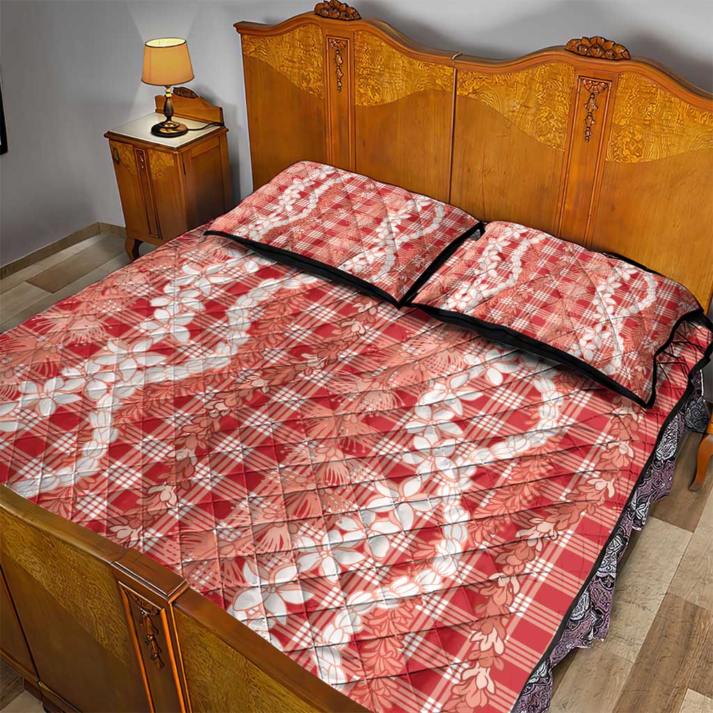 Hawaiian Ohia Lehua Lei Quilt Bed Set Plaid Palaka Ulaula Pattern LT9 - Polynesian Pride