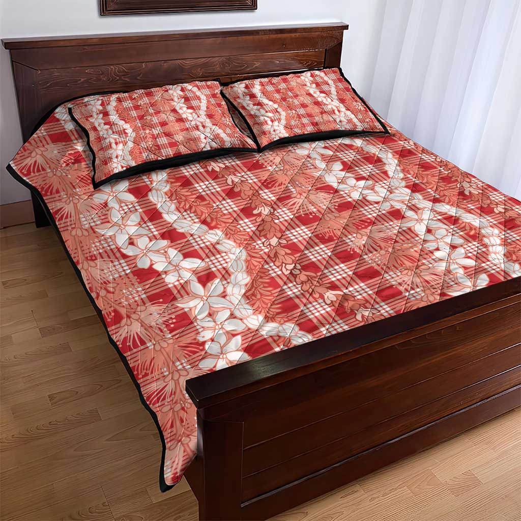 Hawaiian Ohia Lehua Lei Quilt Bed Set Plaid Palaka Ulaula Pattern LT9 - Polynesian Pride