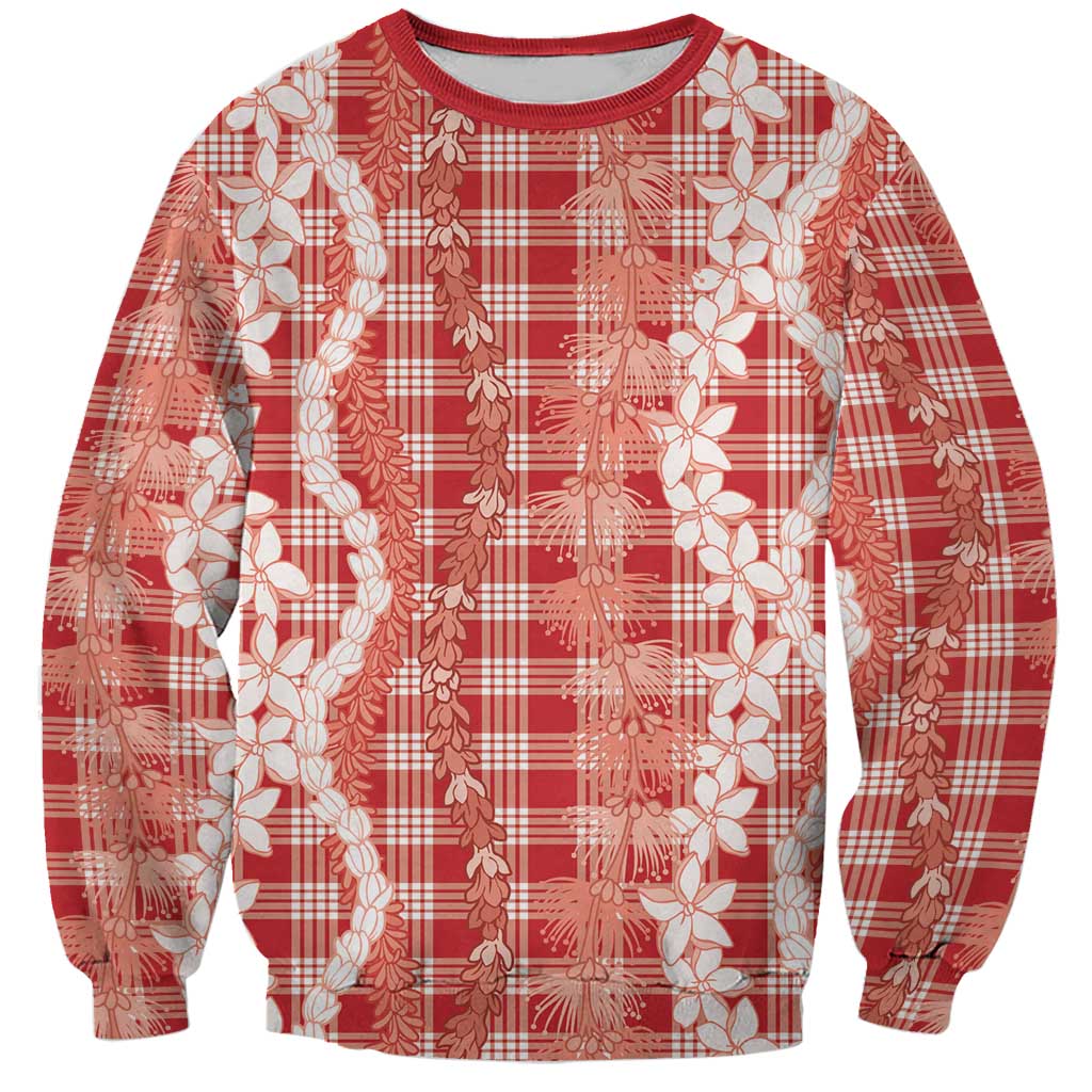 Hawaiian Ohia Lehua Lei Sweatshirt Plaid Palaka Ulaula Pattern LT9 Unisex Red - Polynesian Pride