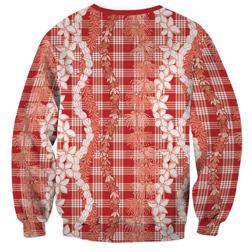 Hawaiian Ohia Lehua Lei Sweatshirt Plaid Palaka Ulaula Pattern LT9 - Polynesian Pride