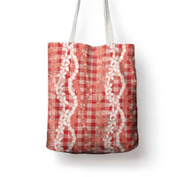 Hawaiian Ohia Lehua Lei Tote Bag Plaid Palaka Ulaula Pattern LT9 - Polynesian Pride