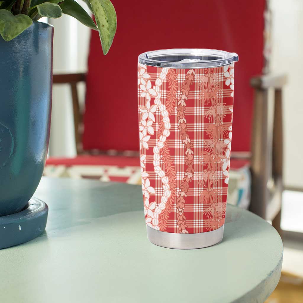 Hawaiian Ohia Lehua Lei Tumbler Cup Plaid Palaka Ulaula Pattern LT9 - Polynesian Pride