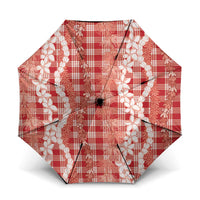 Hawaiian Ohia Lehua Lei Umbrella Plaid Palaka Ulaula Pattern LT9 One Size Folded 11.42 inch Opened Diameter 37.4 inch Red - Polynesian Pride