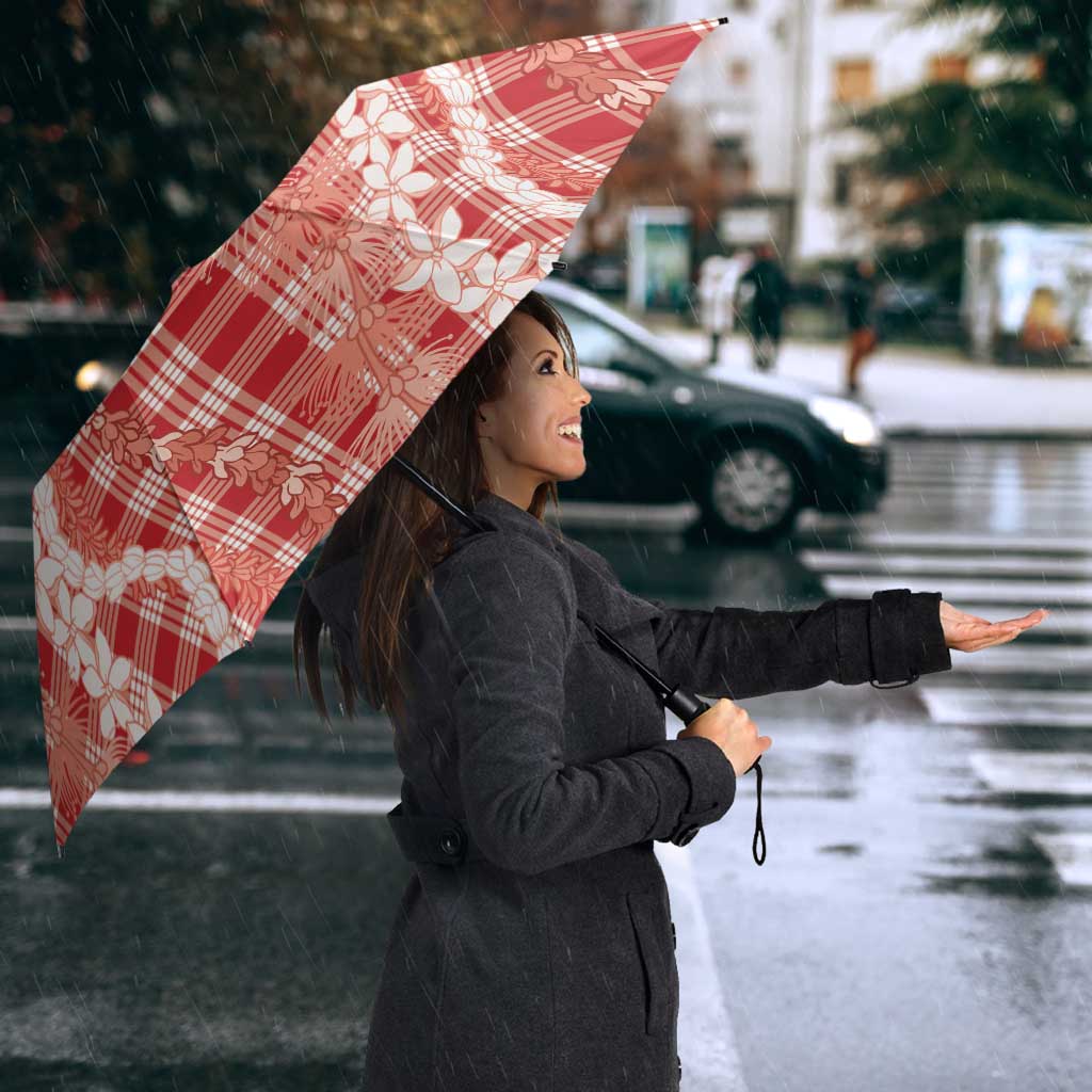 Hawaiian Ohia Lehua Lei Umbrella Plaid Palaka Ulaula Pattern LT9 - Polynesian Pride