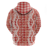 Hawaiian Ohia Lehua Lei Zip Hoodie Plaid Palaka Ulaula Pattern LT9 - Polynesian Pride