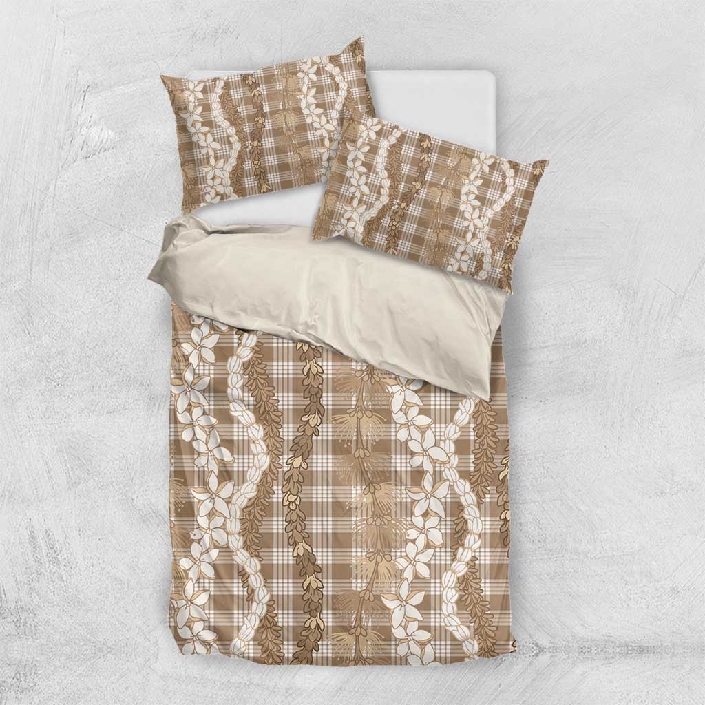 Hawaiian Ohia Lehua Lei Bedding Set Plaid Palaka Kalaihaahaa Pattern LT9 US Twin 172cm x 218cm Tan - Polynesian Pride