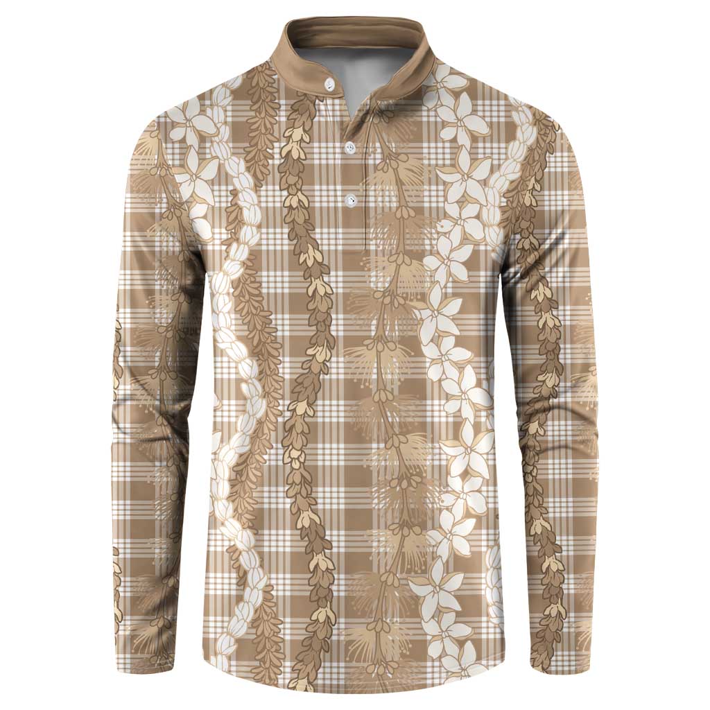 Hawaiian Ohia Lehua Lei Button Sweatshirt Plaid Palaka Kalaihaahaa Pattern LT9 Tan - Polynesian Pride