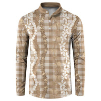 Hawaiian Ohia Lehua Lei Button Sweatshirt Plaid Palaka Kalaihaahaa Pattern LT9 Tan - Polynesian Pride