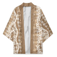 Hawaiian Ohia Lehua Lei Kimono Plaid Palaka Kalaihaahaa Pattern LT9 Unisex Tan - Polynesian Pride