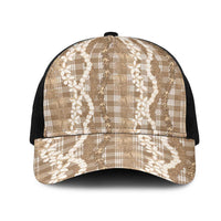 Hawaiian Ohia Lehua Lei Mesh Trucker Cap Plaid Palaka Kalaihaahaa Pattern LT9 One Size Black Tan - Polynesian Pride