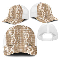 Hawaiian Ohia Lehua Lei Mesh Trucker Cap Plaid Palaka Kalaihaahaa Pattern LT9 - Polynesian Pride