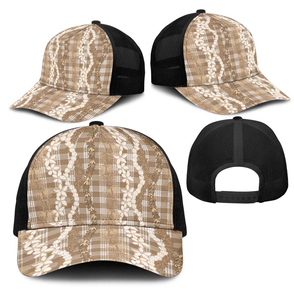 Hawaiian Ohia Lehua Lei Mesh Trucker Cap Plaid Palaka Kalaihaahaa Pattern LT9 - Polynesian Pride