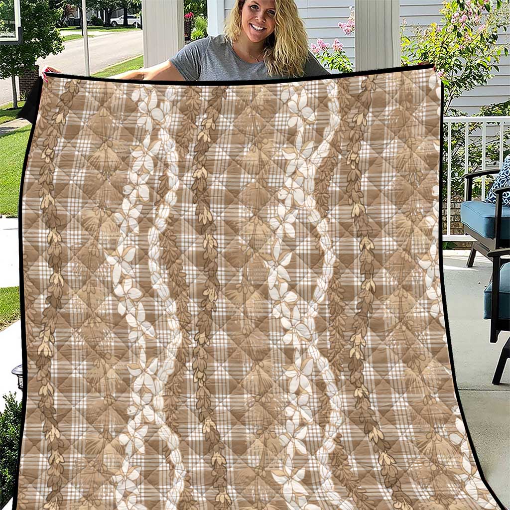 Hawaiian Ohia Lehua Lei Quilt Plaid Palaka Kalaihaahaa Pattern LT9 Tan - Polynesian Pride