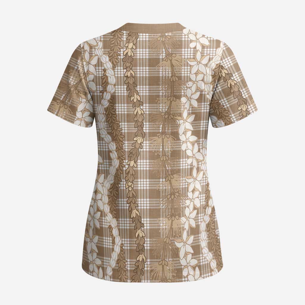 Hawaiian Ohia Lehua Lei Scrub Top Plaid Palaka Kalaihaahaa Pattern LT9 - Polynesian Pride
