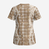 Hawaiian Ohia Lehua Lei Scrub Top Plaid Palaka Kalaihaahaa Pattern LT9 - Polynesian Pride