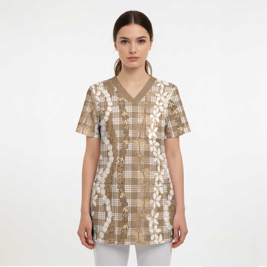 Hawaiian Ohia Lehua Lei Scrub Top Plaid Palaka Kalaihaahaa Pattern LT9 - Polynesian Pride