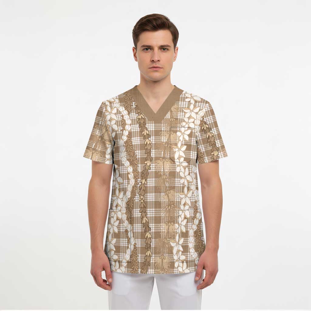 Hawaiian Ohia Lehua Lei Scrub Top Plaid Palaka Kalaihaahaa Pattern LT9 - Polynesian Pride