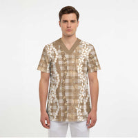 Hawaiian Ohia Lehua Lei Scrub Top Plaid Palaka Kalaihaahaa Pattern LT9 - Polynesian Pride