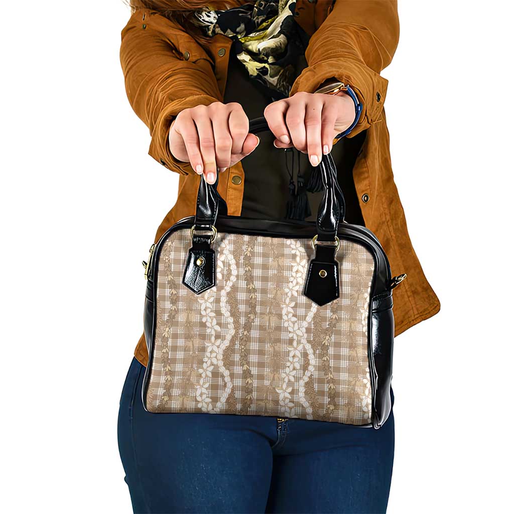 Hawaiian Ohia Lehua Lei Shoulder Handbag Plaid Palaka Kalaihaahaa Pattern LT9 One Size Tan - Polynesian Pride