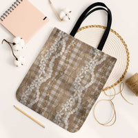 Hawaiian Ohia Lehua Lei Tote Bag Plaid Palaka Kalaihaahaa Pattern LT9 Black Strap One Size Tan - Polynesian Pride