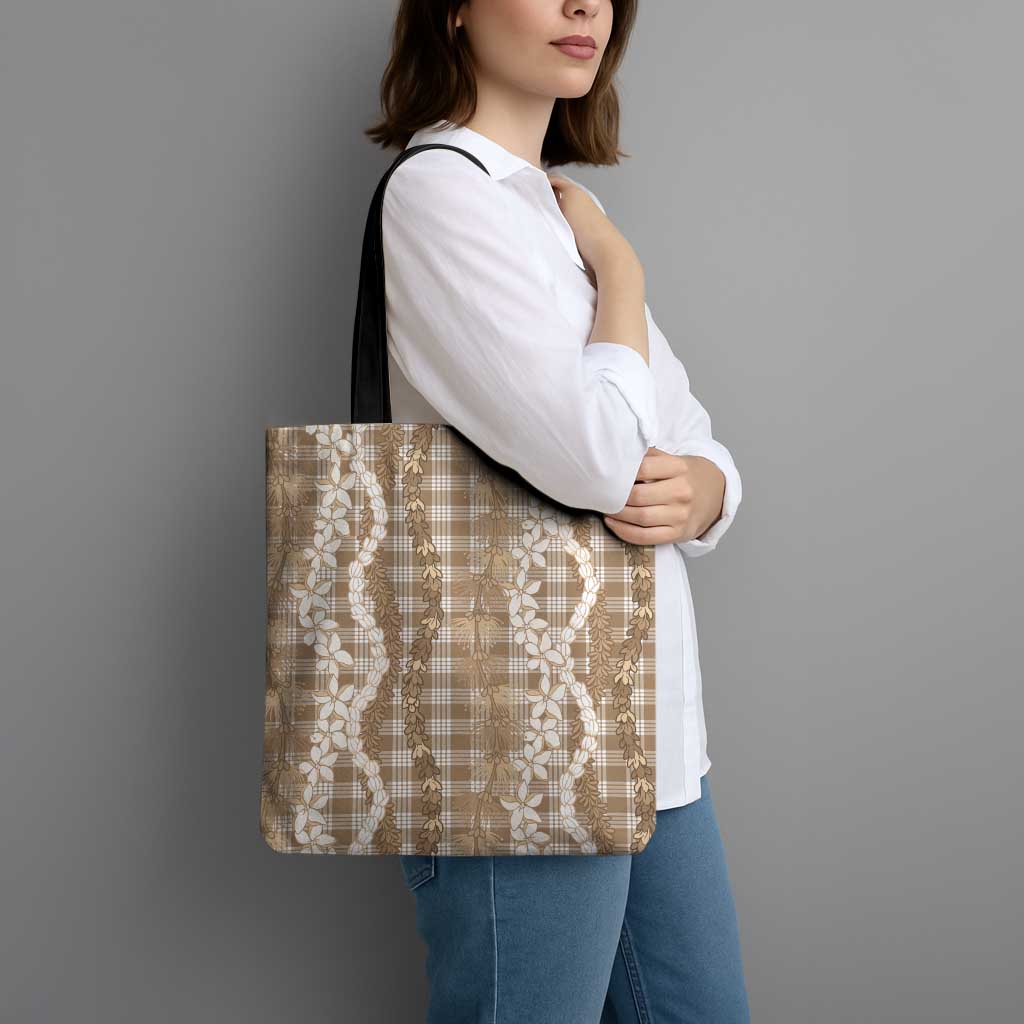 Hawaiian Ohia Lehua Lei Tote Bag Plaid Palaka Kalaihaahaa Pattern LT9 - Polynesian Pride
