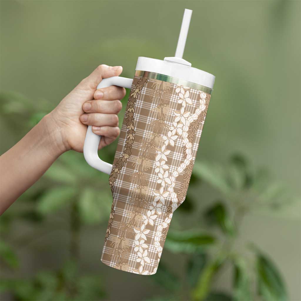Hawaiian Ohia Lehua Lei Tumbler With Handle Plaid Palaka Kalaihaahaa Pattern LT9 - Polynesian Pride