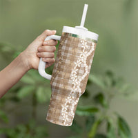 Hawaiian Ohia Lehua Lei Tumbler With Handle Plaid Palaka Kalaihaahaa Pattern LT9 - Polynesian Pride