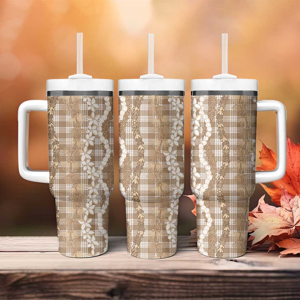 Hawaiian Ohia Lehua Lei Tumbler With Handle Plaid Palaka Kalaihaahaa Pattern LT9 - Polynesian Pride