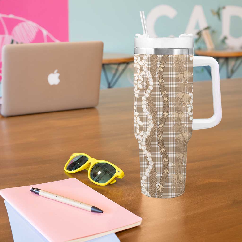 Hawaiian Ohia Lehua Lei Tumbler With Handle Plaid Palaka Kalaihaahaa Pattern LT9 - Polynesian Pride
