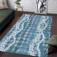 Hawaiian Ohia Lehua Lei Area Rug Plaid Palaka Uliuli Omaomao Pattern LT9 Teal - Polynesian Pride