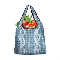 Hawaiian Ohia Lehua Lei Grocery Bag Plaid Palaka Uliuli Omaomao Pattern LT9 1-pack One Size Teal - Polynesian Pride