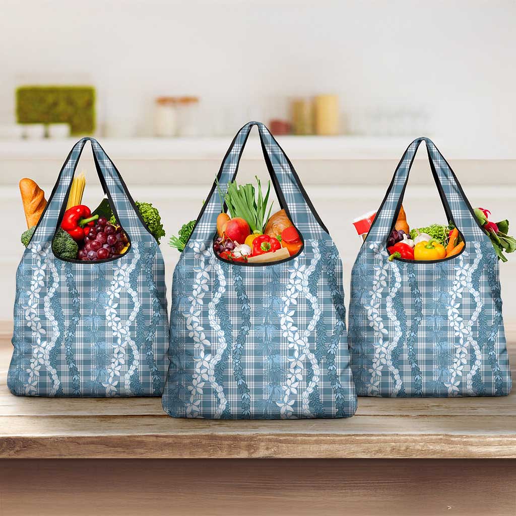 Hawaiian Ohia Lehua Lei Grocery Bag Plaid Palaka Uliuli Omaomao Pattern LT9 3-pack One Size Teal - Polynesian Pride