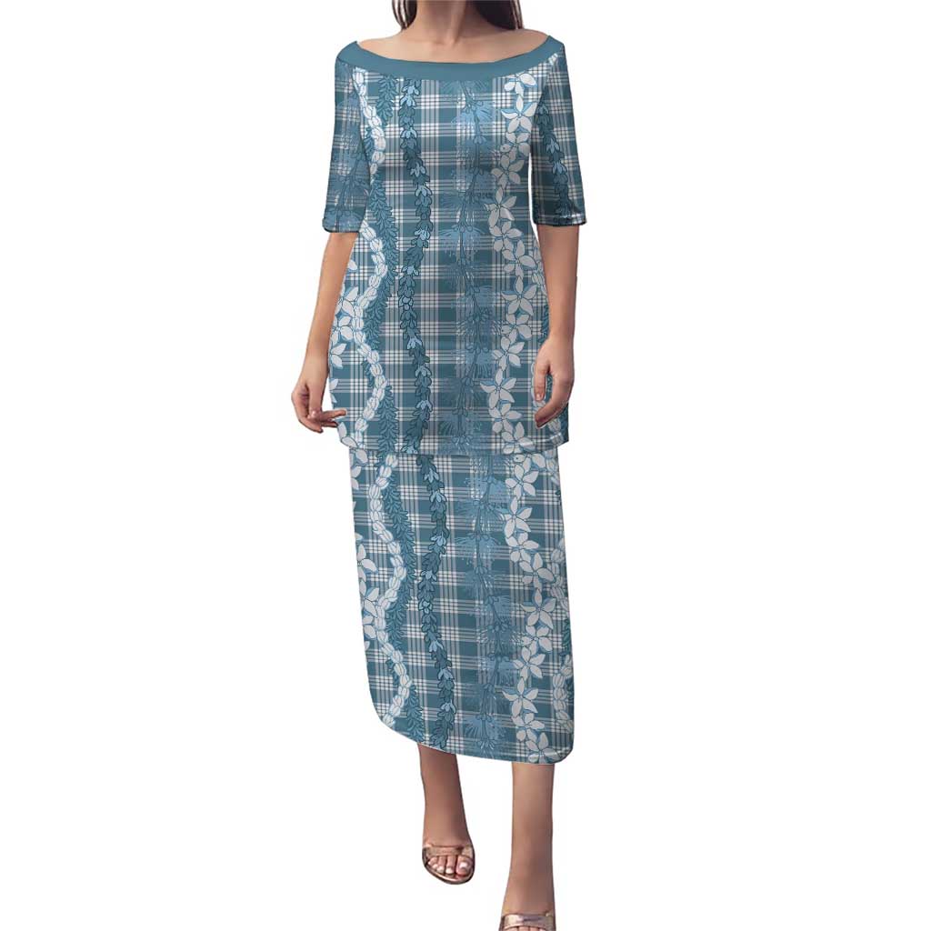 Hawaiian Ohia Lehua Lei Puletasi Plaid Palaka Uliuli Omaomao Pattern LT9 Long Dress Teal - Polynesian Pride