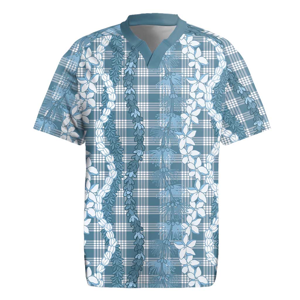 Hawaiian Ohia Lehua Lei Rugby Jersey Plaid Palaka Uliuli Omaomao Pattern LT9 Teal - Polynesian Pride